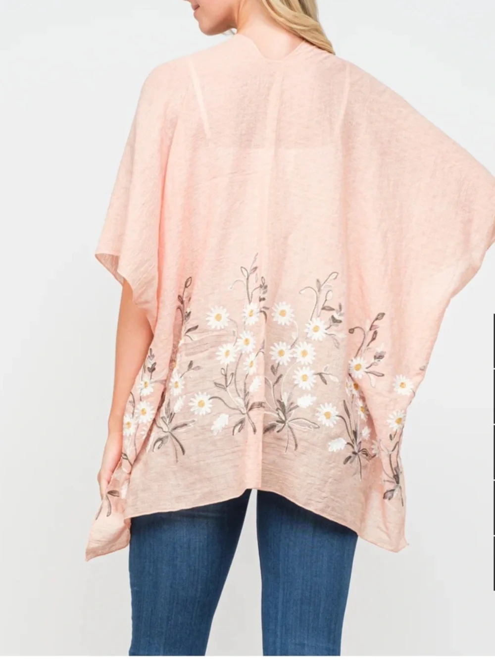 PEACH FLORAL EMBROIDERED DUSTER KIMONO - Picture 4 of 4